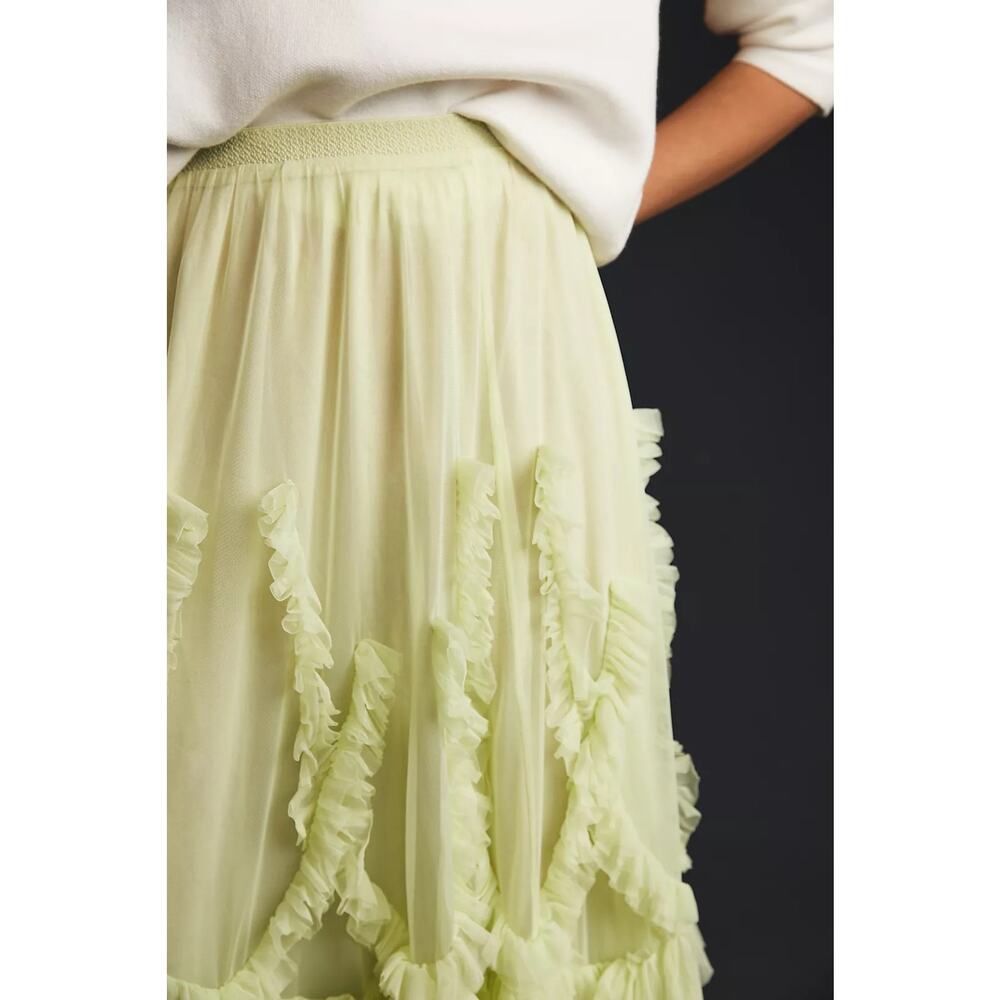 By Anthropologie Ruffled Tulle Skirt Green Midi Maxi XXS - Picture 4 of 12